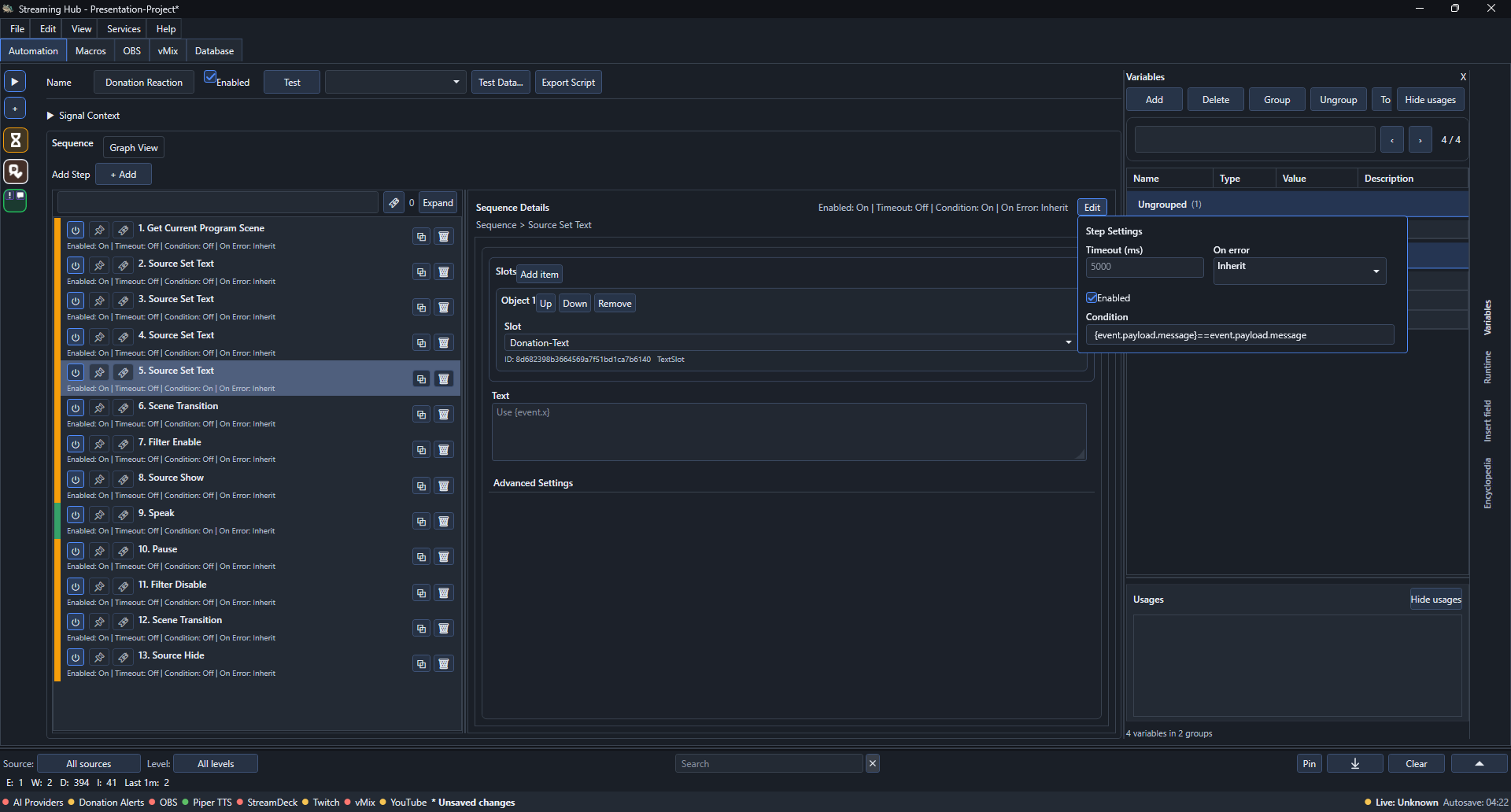 The complete donation reaction action sequence in Streaming Hub