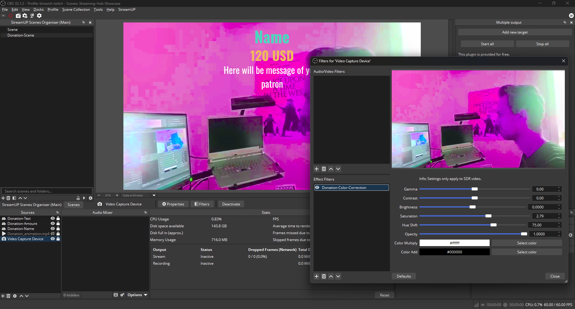 The Donation-Scene layout and named sources in OBS