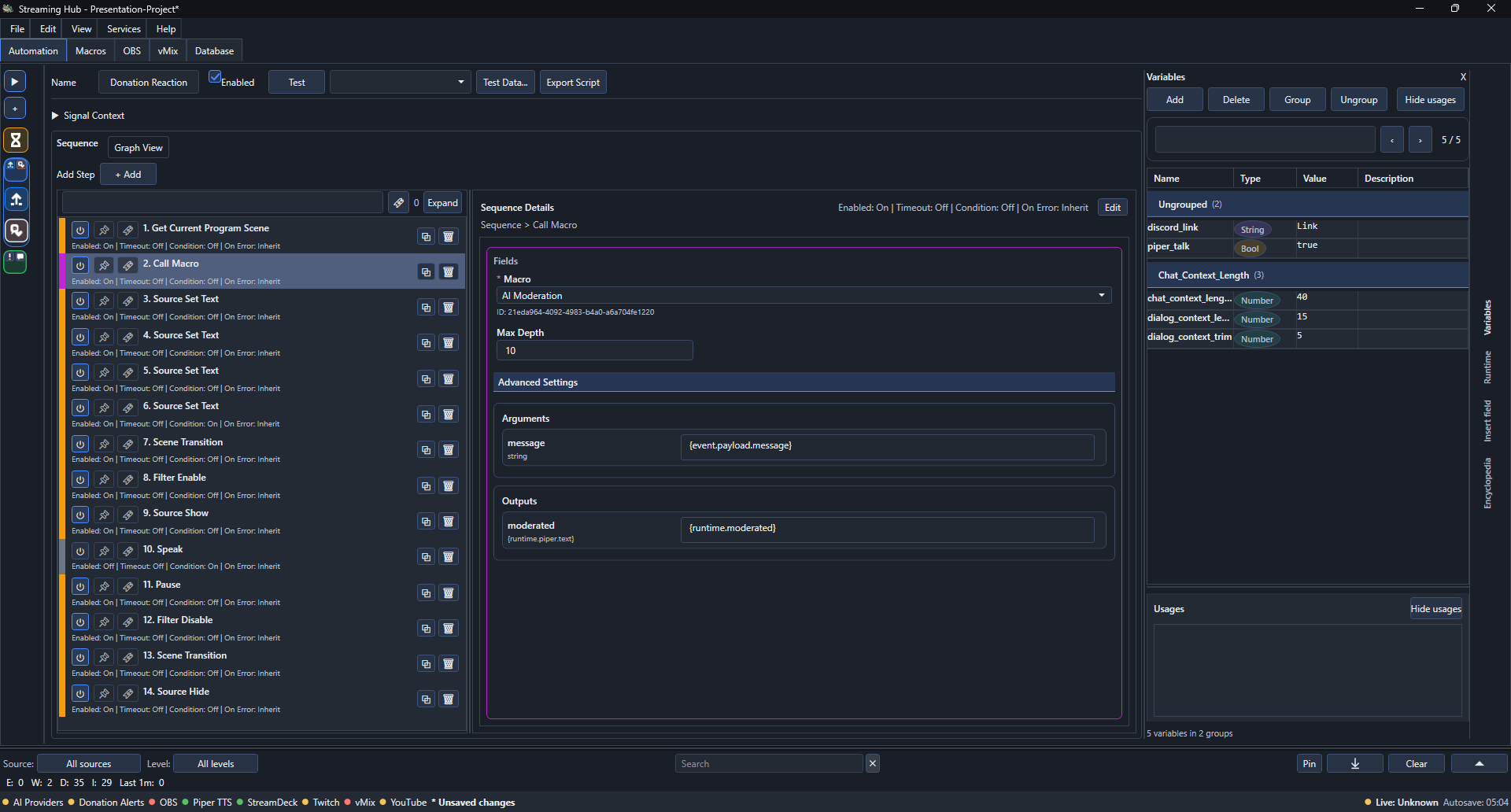 Donation Reaction calling AI Moderation and storing its returned text in runtime.moderated