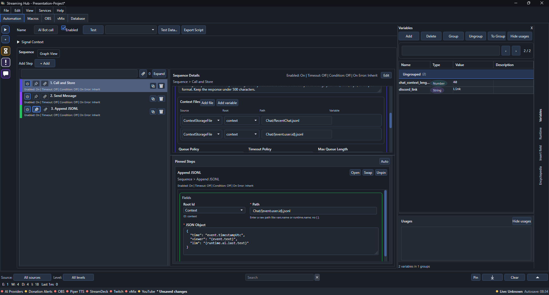 Call and Store using recent chat and per-viewer dialogue as Context Files