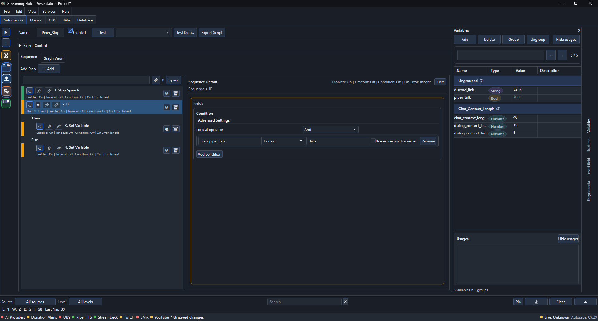 The Piper stop automation using an If and Else branch to toggle piper_talk