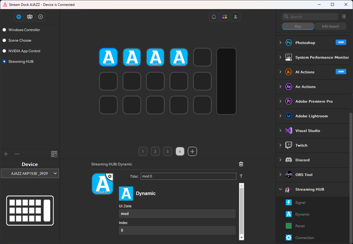 Ajazz Stream Dock Dynamic action with UI Zone mod and Index zero assigned to a key